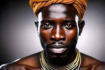 Portrait, african man of a tribe. Warrior, Tribal. Looking camera. Generative AI