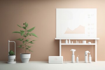 Fototapete - A plant and a whiteboard in a room with a plant in the corner and a white shelf with a plant in it soft colors an ultrafine detailed painting postminimalism