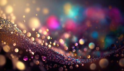 Poster - A blurry photo of a colorful background with bubbles and lights on it with a blurry background of a blurry background with particles a hologram holography