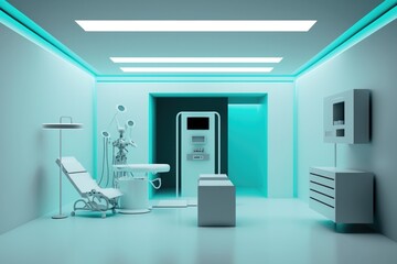Poster - A room with a chair sink and a phone in it with a blue light c4d an ambient occlusion render neoplasticism