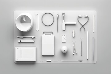 Poster - A white table with a variety of items on it and a clock on the wall cybernetics a still life assemblage