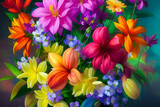 Fototapeta Kwiaty - A Vivid Display of Nature's Beauty: A Colorful Bouquet of Exotic Flowers