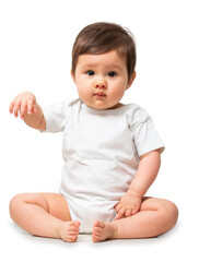 cute baby in white onesie on transparent background