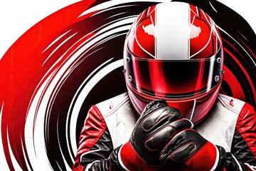 Poster - As seen on racecar drivers, a bright red helmet and matching gloves. Generative AI