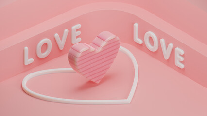 Poster - 3d rendering of a loving heart consisting of many pink segments. The idea of joining in the union of love and fidelity. Romantic illustration for postcards. Valentine's Day