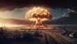 Nuclear bomb explosion in nuclear war, ww3, dystopic created with generative ai technology