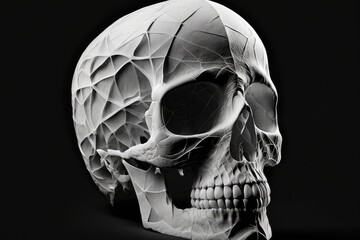 Human skull, photographed in black and white. Generative AI