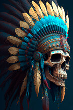 A Skull Wearing An Indian Headdress. Generative AI