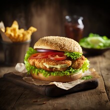 Professional Food Photography. Photo Burger On A Dark Background