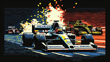 formula 1 race 8 bit pixel art style