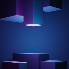 Wall Mural - 3d rendering of purple and blue abstract geometric background. scene for advertising, technology, sh