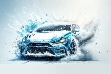 Blizzard and snowfall bury a car in a neighborhood. The roads were treacherous, with snow drifts and frozen cars. Auto start for wintertime vehicle preheating. Generative AI