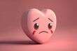 sad heart cartoon over a pink background, generative AI