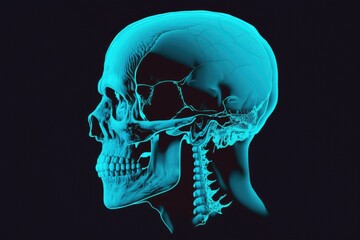 Poster - skull of a human being against a dark background. look at it from the side. medical anatomy as an id