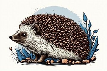 Canvas Print - Hedgehog. Illustration to be used in coloring books. Useful for practice. Baby friendly cartoon. Generative AI