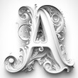 The letter A is depicted with scrolling curves and shades of white - generative ai.