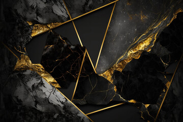 Wall Mural - Black and gold marble background. Luxury marble stone texture. Invitation backdrop. Ai generated