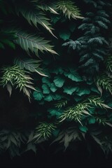 Different green plants leaves on black background created using generative ai technology