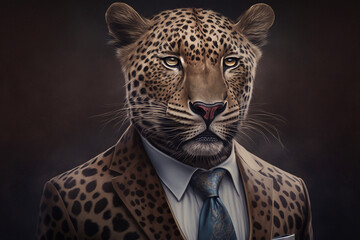 Wall Mural - Animal in business Suit - Leopard. Generative AI