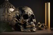 © piai - Marble skull with luxury gold jewelry decoration elements. Generative AI