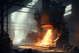 Fototapeta Natura - Steel mill, furnaces, iron, worker, steel production. Ai generative