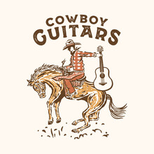 Cowboy Illustration Rodeo Graphic Guitar Design Western Vintage T Shirt