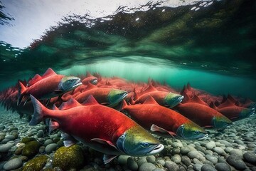 Canvas Print - A new batch of sockeye salmon. catching salmon in Alaska. Fish for supper That's a good idea. Generative AI