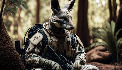 realistic animal in army suit , kangaroo black ops army by ai generative