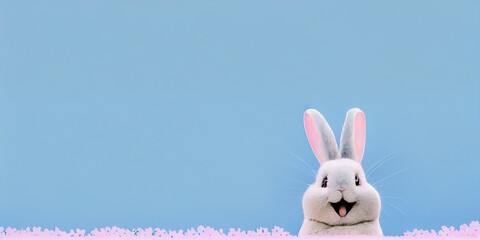 Wall Mural - cute animal pet rabbit or bunny white color smiling and laughing isolated with copy space for easter banner