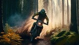 Fototapeta Konie - raider motocross in forest track by ai generative 