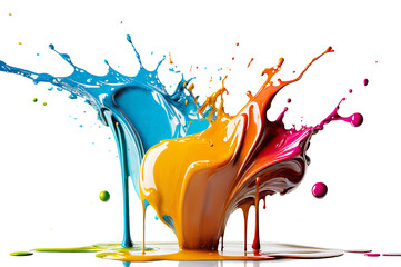 Poster - Colored splashes paint in abstract background, isolated Transparent png. generative ai