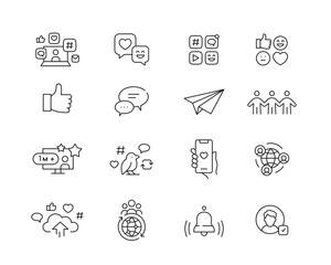 social media icon collection containing 16 editable stroke icons. perfect for logos, stats and infog