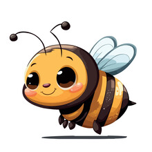 Little Bee. Little Baby Bee. A Friendly Little Bee With Big Dark Eyes. Nice Character Graphics Made In Vector Graphics. Illustration For A Child.