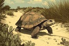Walking Gopher Tortoise In Florida Scrub. Generative AI