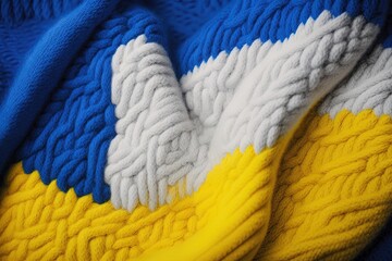 Poster - ukrainian national flag hues. yellow and blue sweaters knitted in soft yarn. our solidarity with ukr