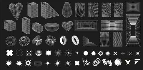 Cyber neo futuristic grids, and elements, retro collection is a trending mixture modern diverse design elements. Cyberpunk retro futurism set 00s Y2k retro futuristic aesthetic. Vector