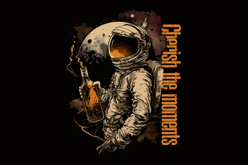 Space Pirate rum vector illustration for t-shirt