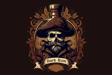 Skull Pirate rum vector illustration for t-shirt