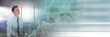 © vectorfusionart - Blurred effect with copy space against caucasian businessman and financial data processing
