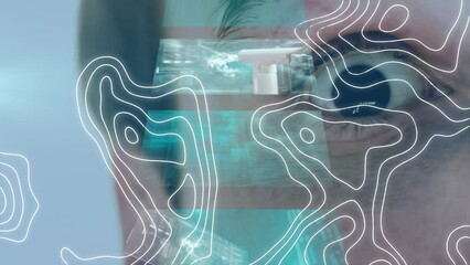 Poster - Animation of white lines and data processing over eye of caucasian man