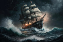 Ship In The Sea Storm Generative Ai