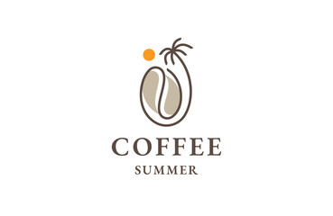 Wall Mural - Coffee summer beach line logo icon design template