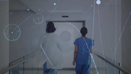 Sticker - Animation of networks of connections over diverse doctors in hospital