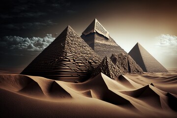 Canvas Print - An example would be the Great Pyramids. Brilliant fanciful drama. computer generated imagery. Scars and ridges from dust and grains. Generative AI