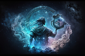 aquarius zodiac sign against nebula background. generative ai