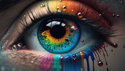 eye close-up, rainbow colors, generative ai