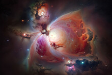 M42 Orion Nebula.Stacked Image Of The M42 Orion Nebula And The Constellation. Generative AI