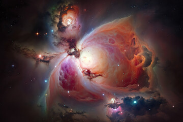 Wall Mural - M42 Orion Nebula.Stacked image of the m42 orion nebula and the constellation. Generative AI