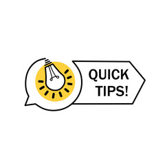 Wall Mural - Quick tips advice with lightbulb icon. Quality design elements. concept of message or label like new knowledge and study practice. Flat style vector illustration isolated on white background.