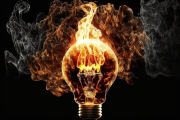 Poster - the light bulb is on fire. concept of original thought and new ideas. generative ai